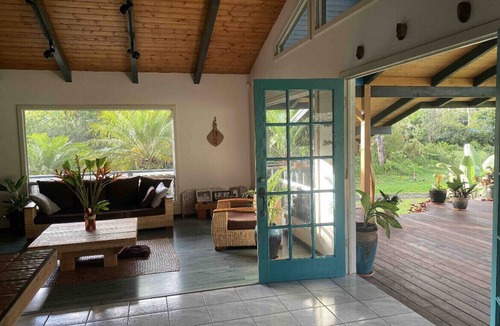 Keaau House | Open spacious Kitchen/Living Room, 800 sq ft deck, 8 blocks from the ocean