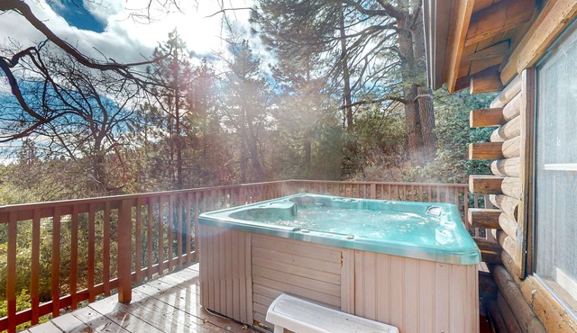 Secluded mtn-view cabin with deck,hot tub, grill, wood stove - dog-friendly in Idyllwild